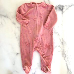 Old Navy Velour Debossed-Star Footed One-Piece, Antique Coral, Size 0-3 Months